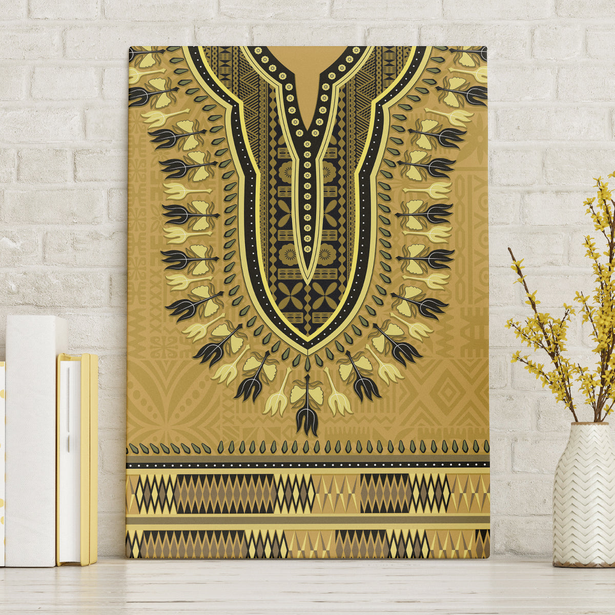 Gold African Dashiki With Fijian Tapa Pattern Canvas Wall Art