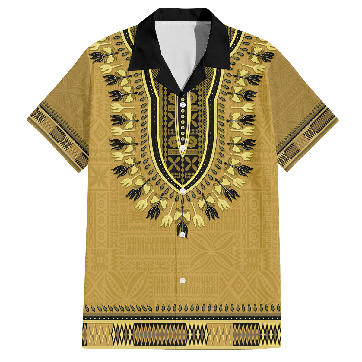 Gold African Dashiki With Fijian Tapa Pattern Family Matching Puletasi and Hawaiian Shirt