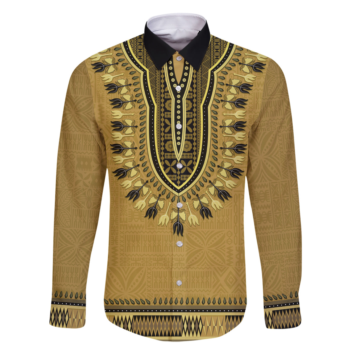 Gold African Dashiki With Fijian Tapa Pattern Family Matching Puletasi and Hawaiian Shirt
