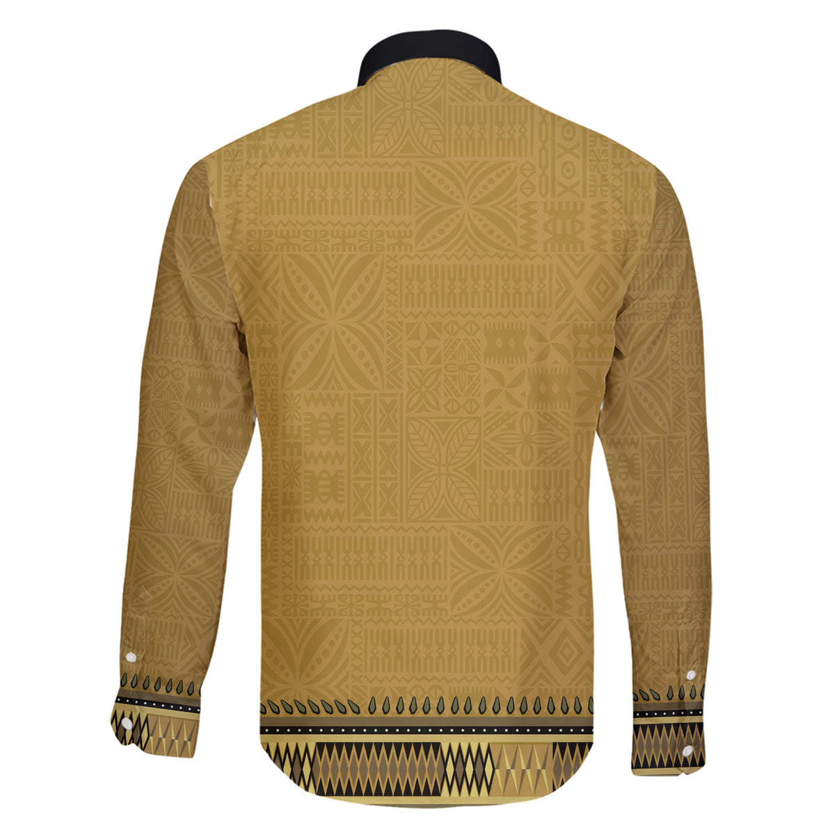 Gold African Dashiki With Fijian Tapa Pattern Family Matching Short Sleeve Bodycon Dress and Hawaiian Shirt