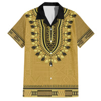 Gold African Dashiki With Fijian Tapa Pattern Family Matching Summer Maxi Dress and Hawaiian Shirt