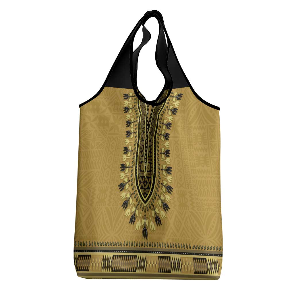 Gold African Dashiki With Fijian Tapa Pattern Grocery Bag