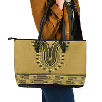 Gold African Dashiki With Fijian Tapa Pattern Leather Tote Bag