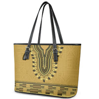 Gold African Dashiki With Fijian Tapa Pattern Leather Tote Bag