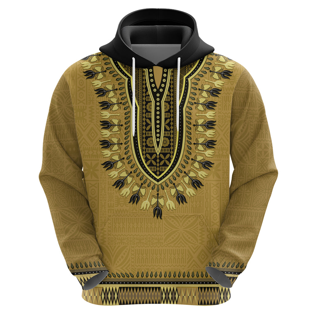 Gold African Dashiki With Fijian Tapa Pattern Zip Hoodie