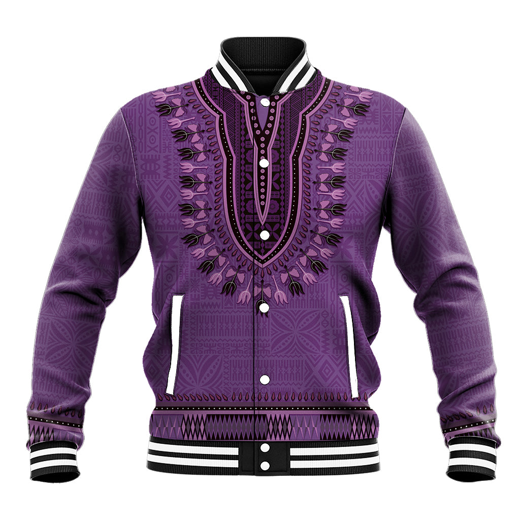Purple African Dashiki With Fijian Tapa Pattern Baseball Jacket