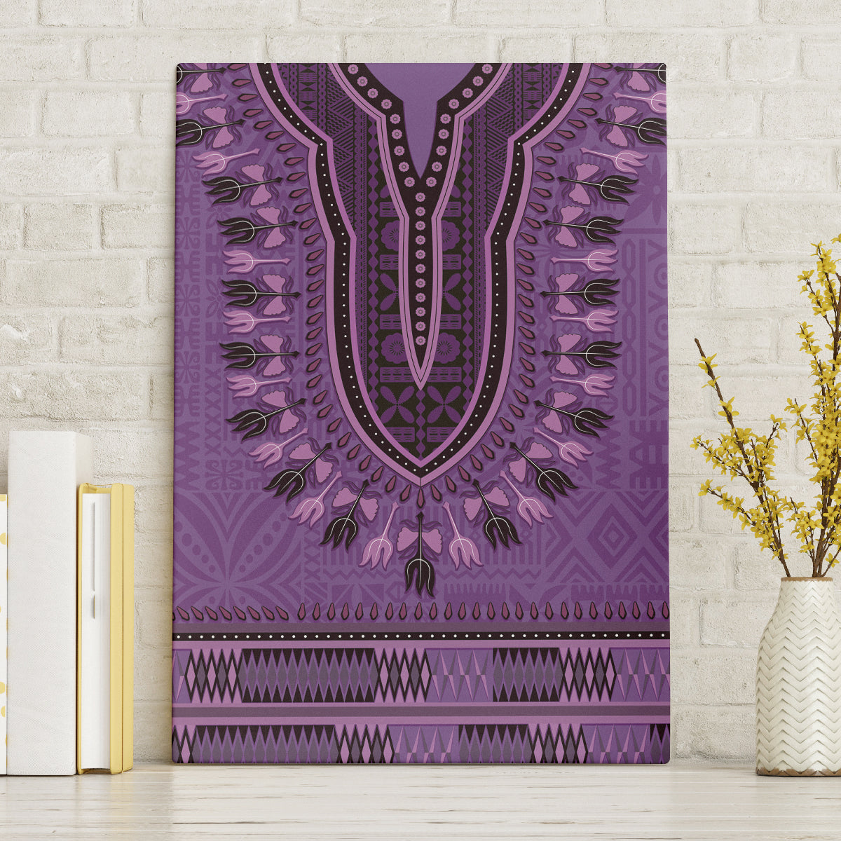 Purple African Dashiki With Fijian Tapa Pattern Canvas Wall Art