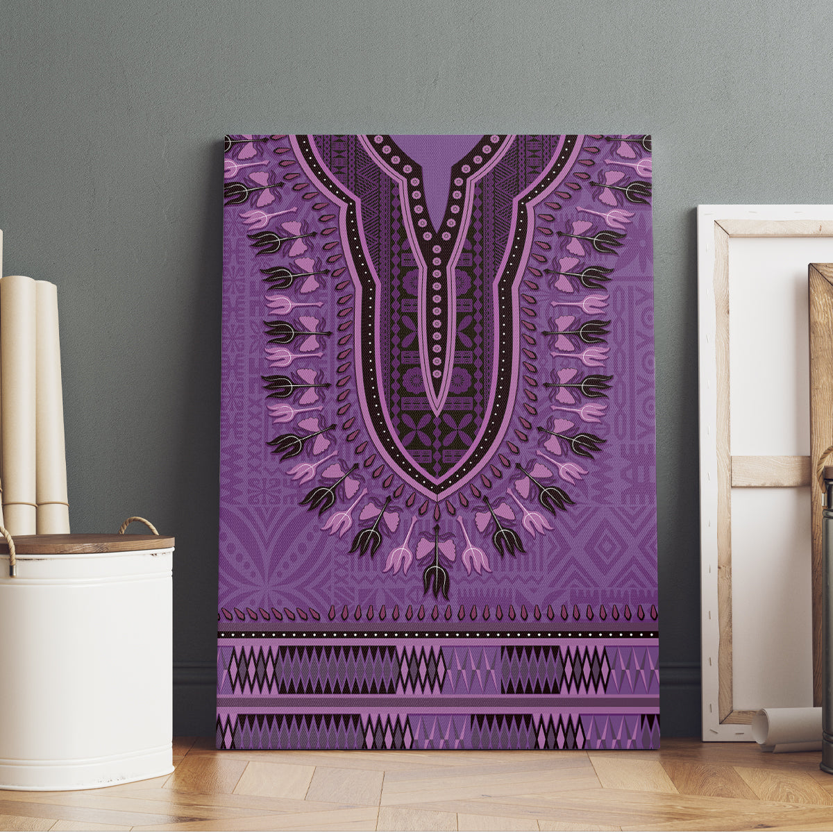 Purple African Dashiki With Fijian Tapa Pattern Canvas Wall Art