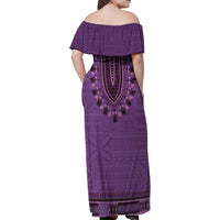 Purple African Dashiki With Fijian Tapa Pattern Family Matching Off Shoulder Maxi Dress and Hawaiian Shirt
