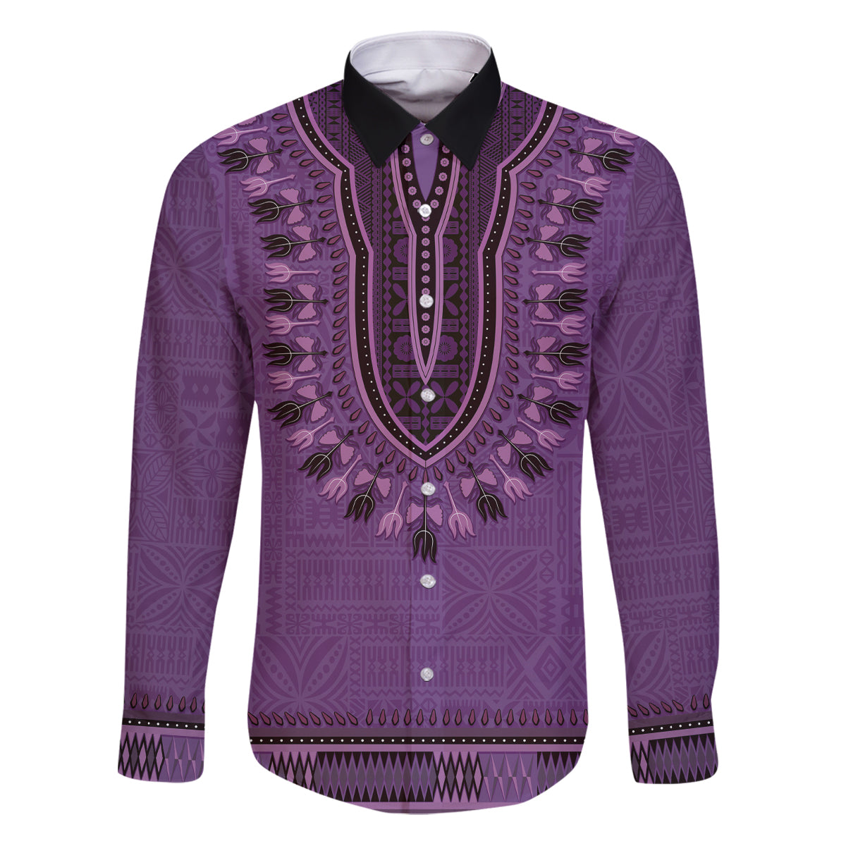 Purple African Dashiki With Fijian Tapa Pattern Family Matching Puletasi and Hawaiian Shirt
