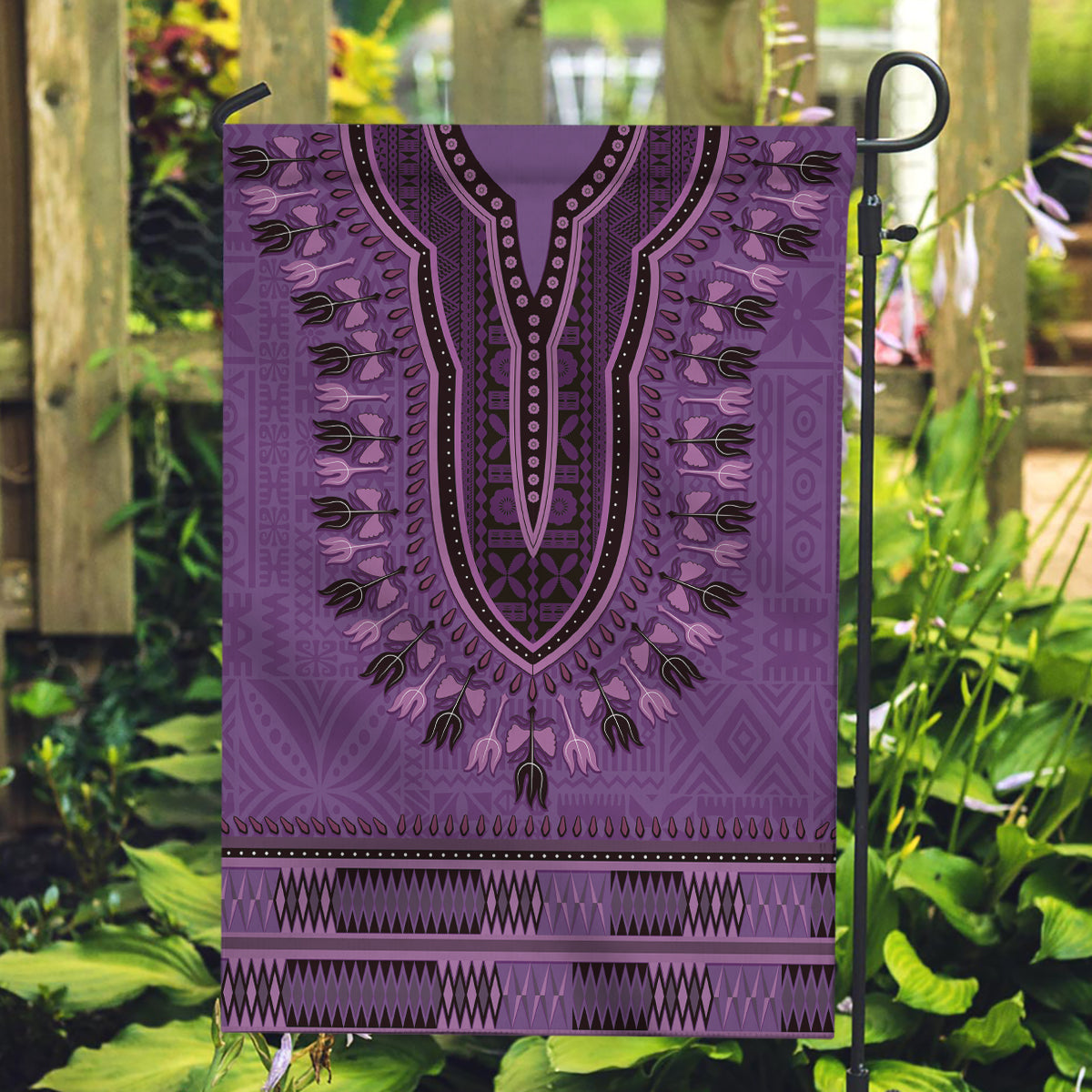 Purple African Dashiki With Fijian Tapa Pattern Garden Flag