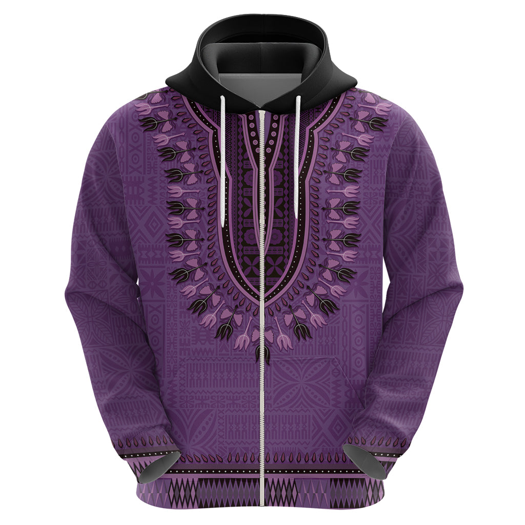 Purple African Dashiki With Fijian Tapa Pattern Hoodie