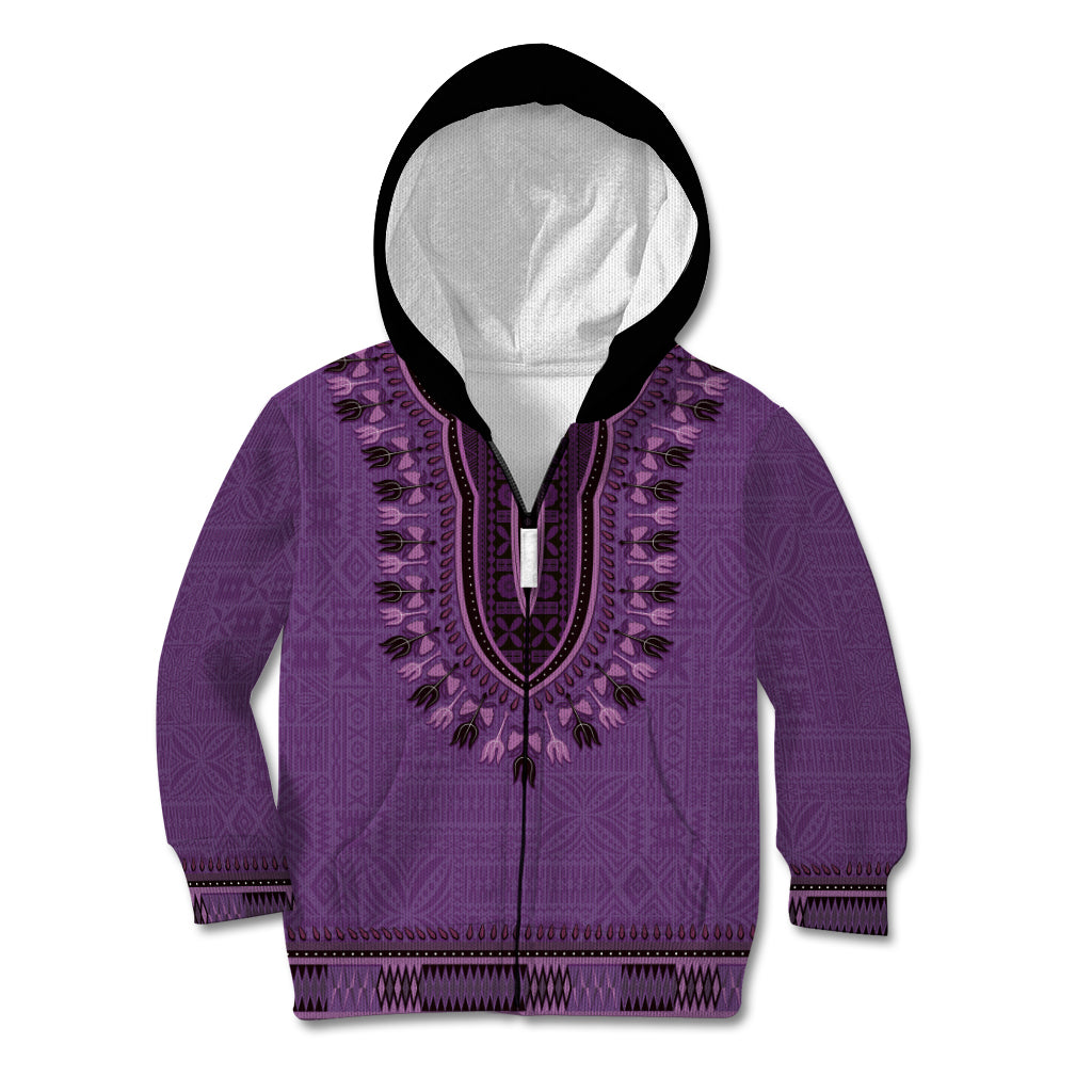 Purple African Dashiki With Fijian Tapa Pattern Kid Hoodie
