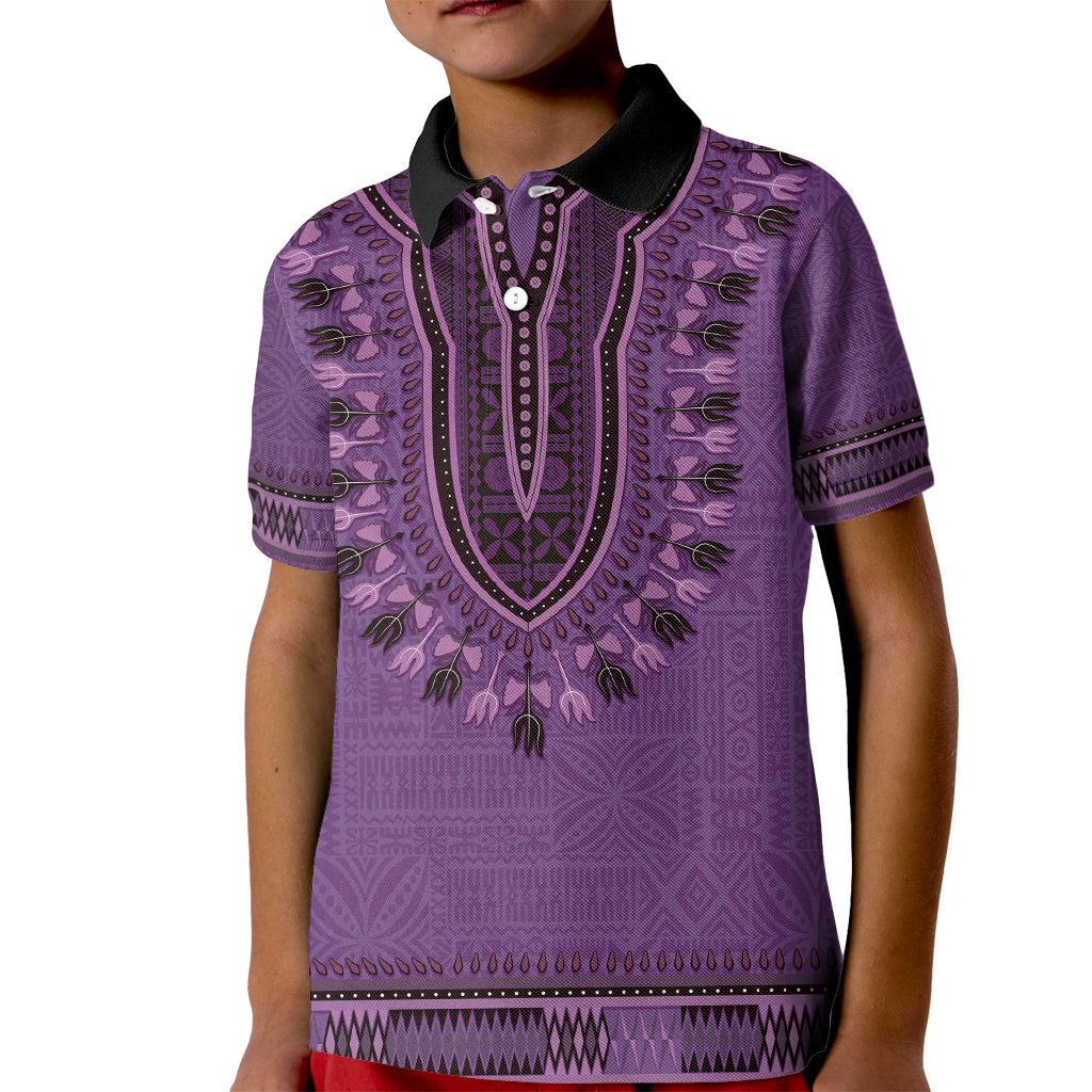 Purple African Dashiki With Fijian Tapa Pattern Kid Polo Shirt