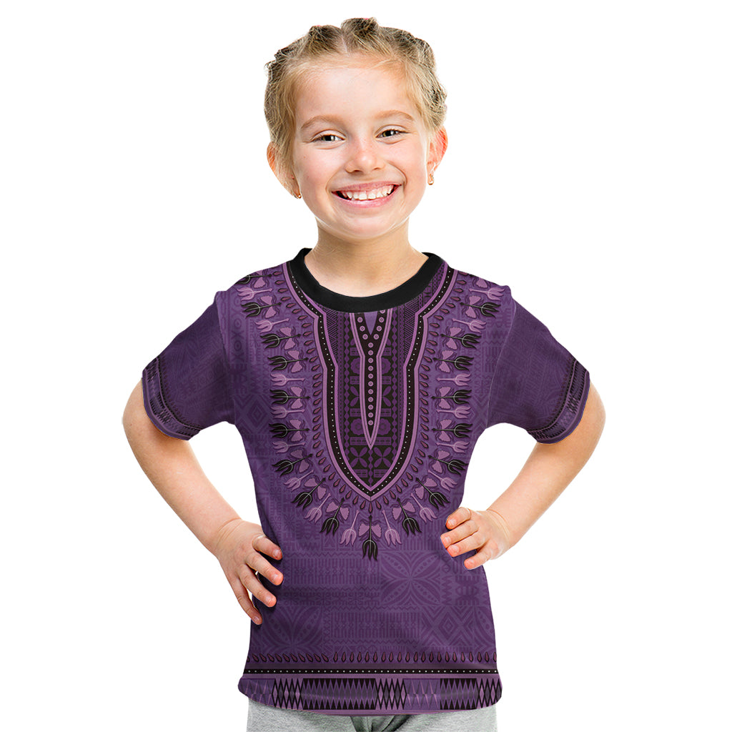 Purple African Dashiki With Fijian Tapa Pattern Kid T Shirt