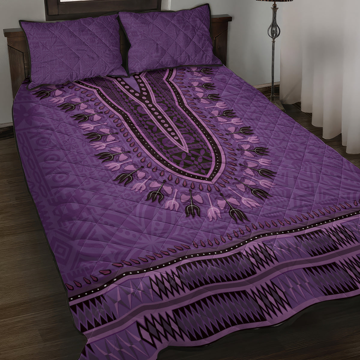 Purple African Dashiki With Fijian Tapa Pattern Quilt Bed Set
