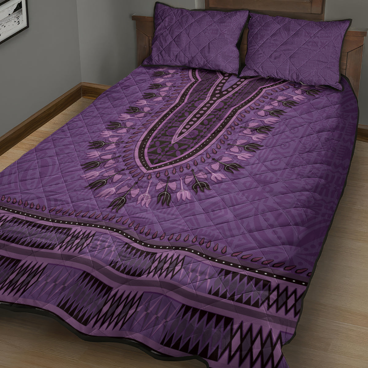Purple African Dashiki With Fijian Tapa Pattern Quilt Bed Set