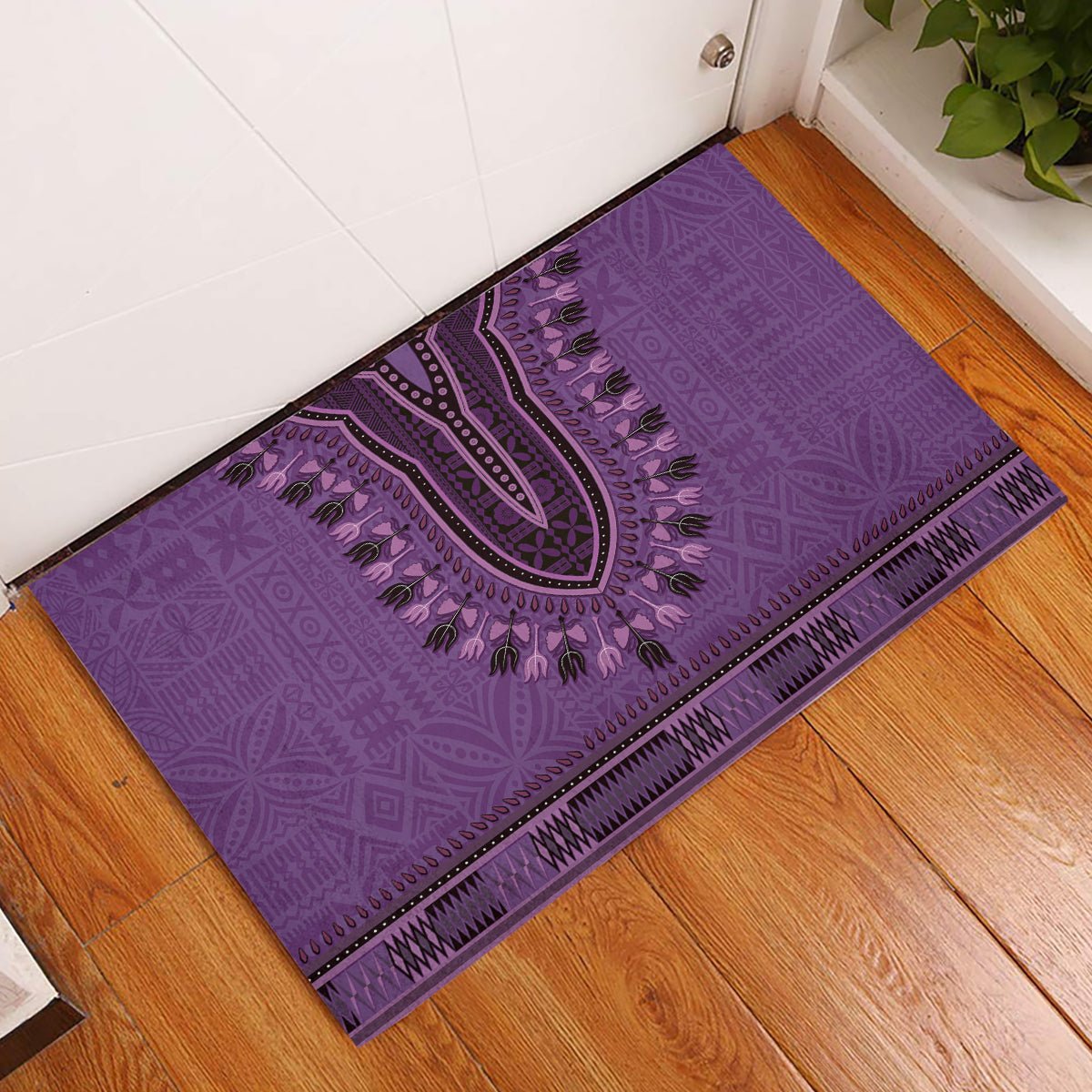 Purple African Dashiki With Fijian Tapa Pattern Rubber Doormat