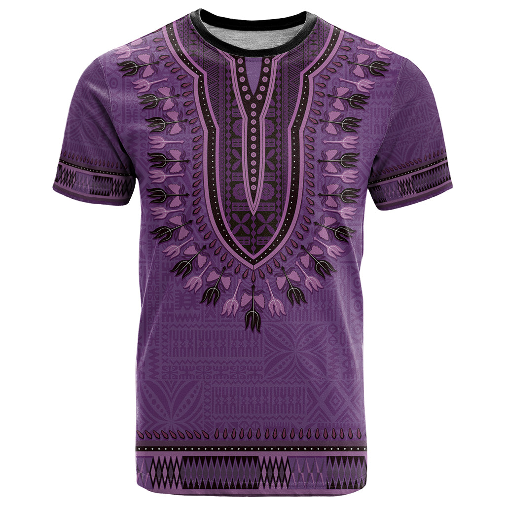 Purple African Dashiki With Fijian Tapa Pattern T Shirt