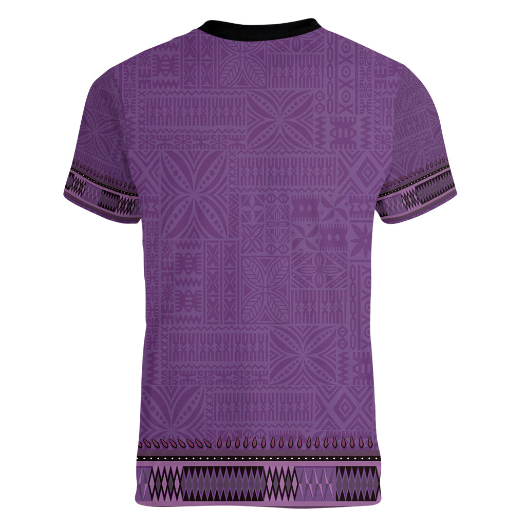 Purple African Dashiki With Fijian Tapa Pattern Women V-Neck T-Shirt