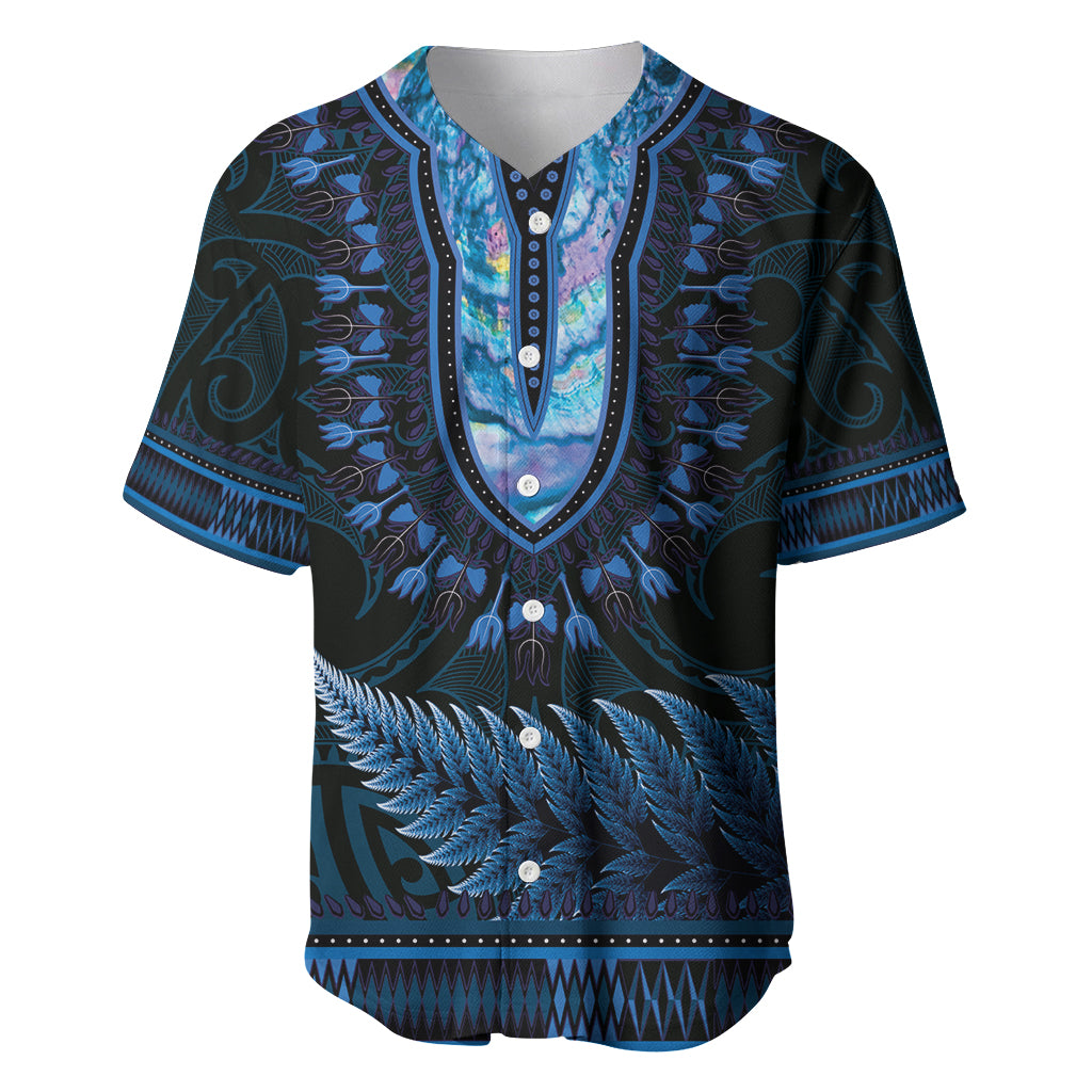 Blue African Dashiki With Aotearoa Maori Baseball Jersey Paua Shell Mix Silver Fern LT14 Blue - Polynesian Pride