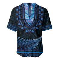 Blue African Dashiki With Aotearoa Maori Baseball Jersey Paua Shell Mix Silver Fern LT14 - Polynesian Pride