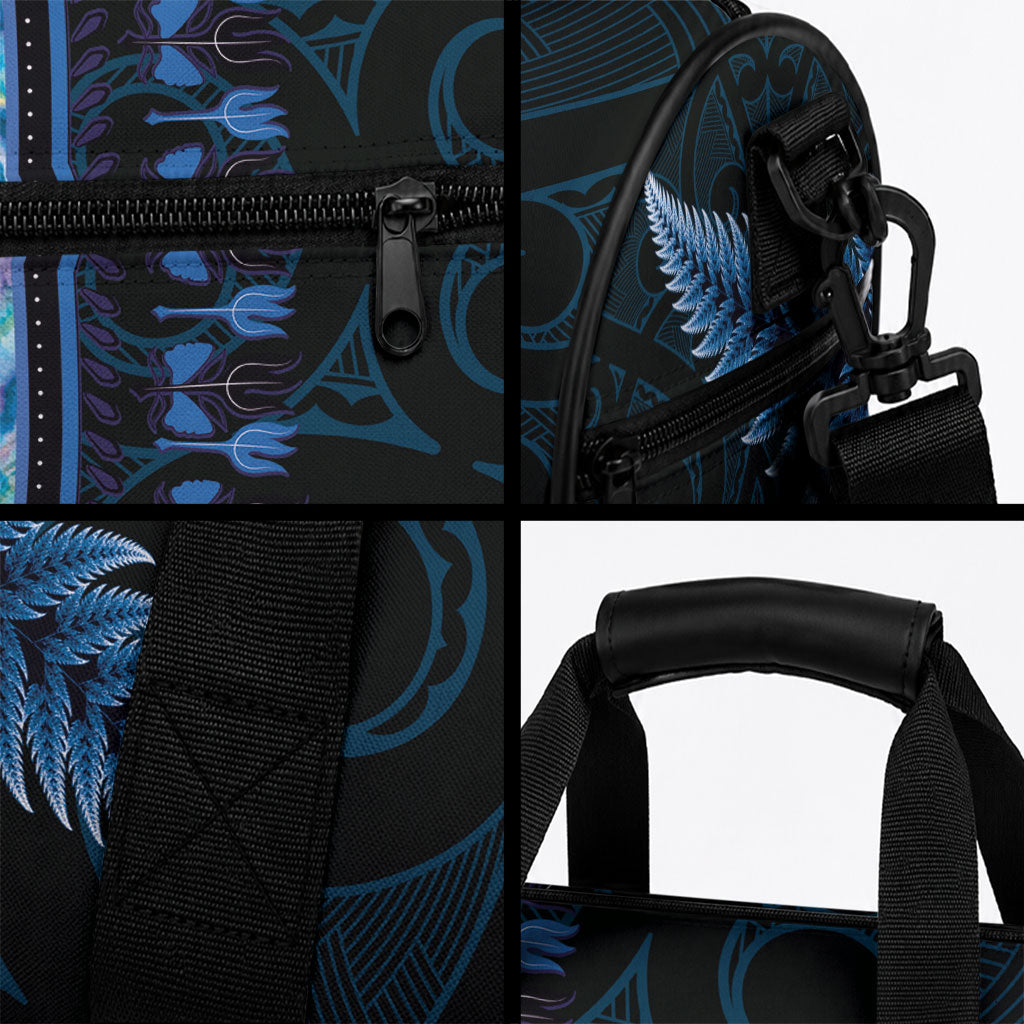 Blue African Dashiki With Aotearoa Maori Duffle Bag Paua Shell Mix Silver Fern LT14 - Polynesian Pride