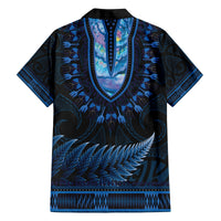 Blue African Dashiki With Aotearoa Maori Family Matching Puletasi and Hawaiian Shirt Paua Shell Mix Silver Fern LT14 - Polynesian Pride