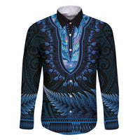 Blue African Dashiki With Aotearoa Maori Family Matching Summer Maxi Dress and Hawaiian Shirt Paua Shell Mix Silver Fern