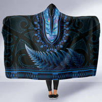 Blue African Dashiki With Aotearoa Maori Hooded Blanket Paua Shell Mix Silver Fern