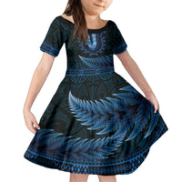 Blue African Dashiki With Aotearoa Maori Kid Short Sleeve Dress Paua Shell Mix Silver Fern LT14 KID Blue - Polynesian Pride