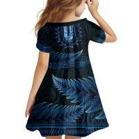 Blue African Dashiki With Aotearoa Maori Kid Short Sleeve Dress Paua Shell Mix Silver Fern LT14 - Polynesian Pride