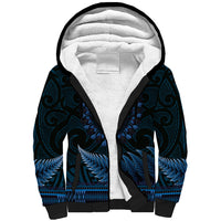 Blue African Dashiki With Aotearoa Maori Sherpa Hoodie Paua Shell Mix Silver Fern