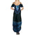 Blue African Dashiki With Aotearoa Maori Summer Maxi Dress Paua Shell Mix Silver Fern