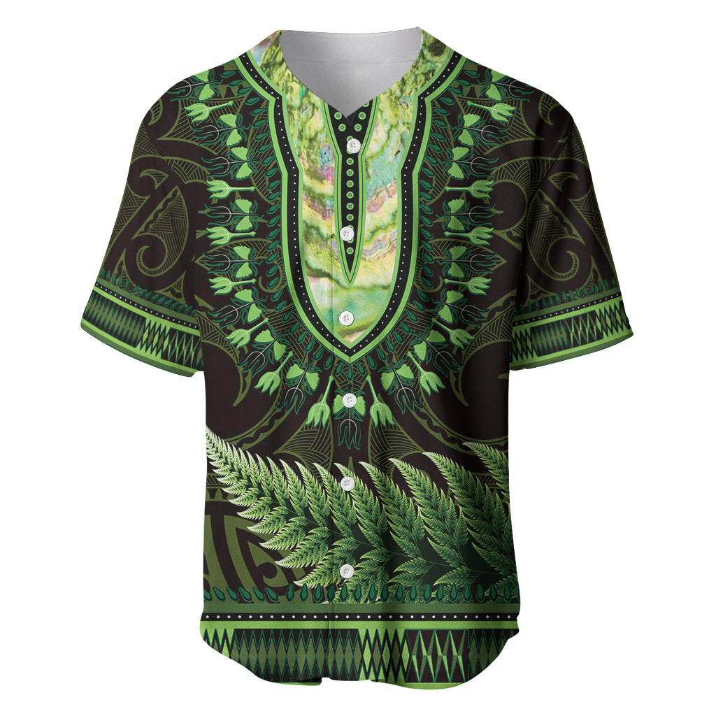 Lime Green African Dashiki With Aotearoa Maori Baseball Jersey Paua Shell Mix Silver Fern LT14 Lime Green - Polynesian Pride