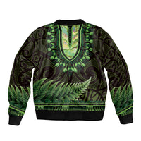 Lime Green African Dashiki With Aotearoa Maori Bomber Jacket Paua Shell Mix Silver Fern