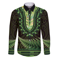 Lime Green African Dashiki With Aotearoa Maori Family Matching Off The Shoulder Long Sleeve Dress and Hawaiian Shirt Paua Shell Mix Silver Fern