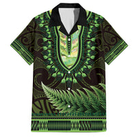 Lime Green African Dashiki With Aotearoa Maori Family Matching Off Shoulder Short Dress and Hawaiian Shirt Paua Shell Mix Silver Fern