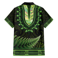 Lime Green African Dashiki With Aotearoa Maori Family Matching Tank Maxi Dress and Hawaiian Shirt Paua Shell Mix Silver Fern