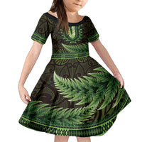 Lime Green African Dashiki With Aotearoa Maori Kid Short Sleeve Dress Paua Shell Mix Silver Fern