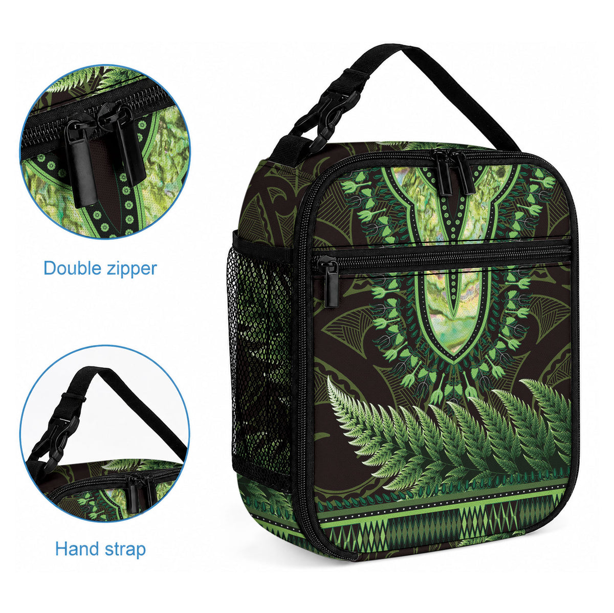 Lime Green African Dashiki With Aotearoa Maori Lunch Bag Paua Shell Mix Silver Fern LT14 - Polynesian Pride