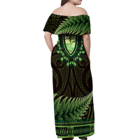 Lime Green African Dashiki With Aotearoa Maori Off Shoulder Maxi Dress Paua Shell Mix Silver Fern