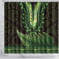 Lime Green African Dashiki With Aotearoa Maori Shower Curtain Paua Shell Mix Silver Fern