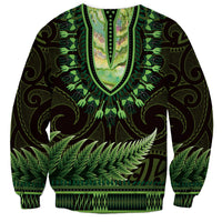 Lime Green African Dashiki With Aotearoa Maori Sweatshirt Paua Shell Mix Silver Fern