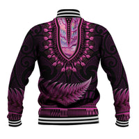 Pink African Dashiki With Aotearoa Maori Baseball Jacket Paua Shell Mix Silver Fern LT14 - Polynesian Pride