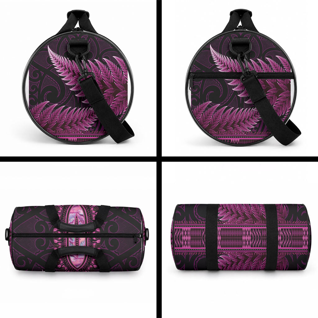 Pink African Dashiki With Aotearoa Maori Duffle Bag Paua Shell Mix Silver Fern LT14 - Polynesian Pride