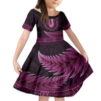Pink African Dashiki With Aotearoa Maori Family Matching Short Sleeve Bodycon Dress and Hawaiian Shirt Paua Shell Mix Silver Fern LT14 Daughter's Dress Pink - Polynesian Pride