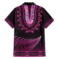 Pink African Dashiki With Aotearoa Maori Family Matching Tank Maxi Dress and Hawaiian Shirt Paua Shell Mix Silver Fern