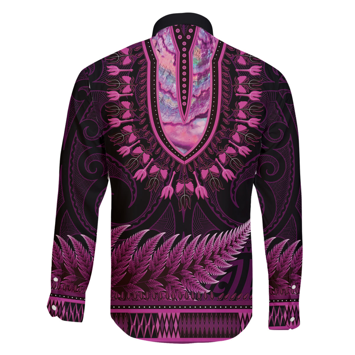 Pink African Dashiki With Aotearoa Maori Family Matching Tank Maxi Dress and Hawaiian Shirt Paua Shell Mix Silver Fern