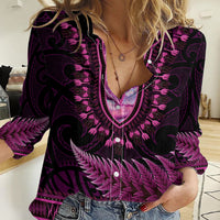Pink African Dashiki With Aotearoa Maori Women Casual Shirt Paua Shell Mix Silver Fern LT14 Female Pink - Polynesian Pride
